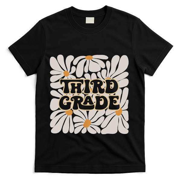 Retro Flower Power Squared Third 3rd Grade Back To School T-Shirt - Black