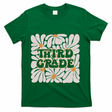 Retro Flower Power Squared Third 3rd Grade Back To School T-Shirt - Green
