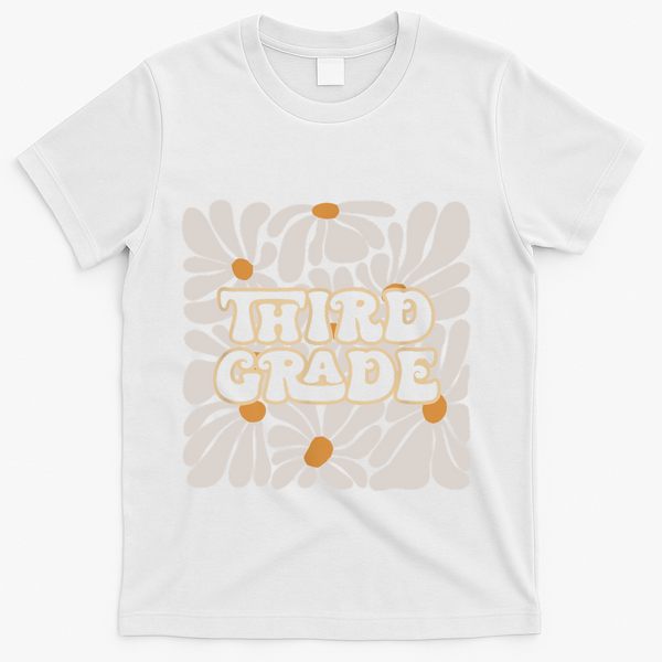 Retro Flower Power Squared Third 3rd Grade Back To School T-Shirt - White