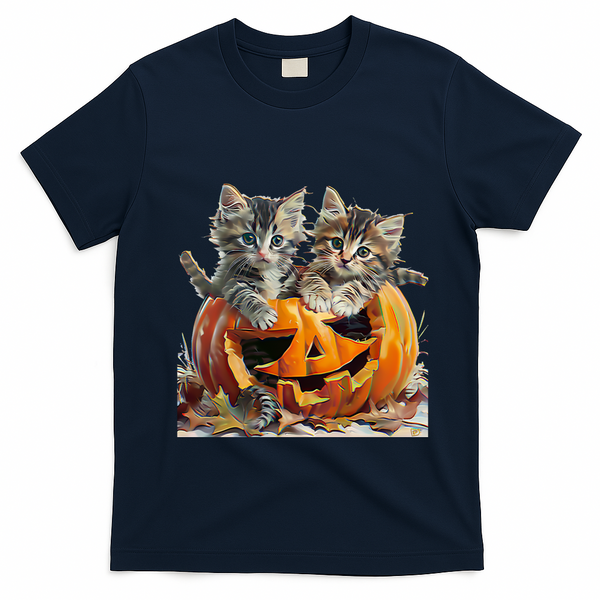 Retro Floral Spooky Season T-Shirt - Navy Blue