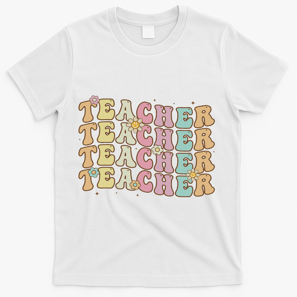 Retro Groovy Teacher Inspirational Colorful Back To School T-Shirt - White