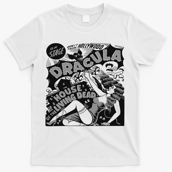 Retro Horror Movie Monster Vampire Vintage Halloween Dracula T-Shirt - White