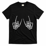 Rocker Hand Sign Rock Skeleton Retro Halloween Women T-Shirt - Black