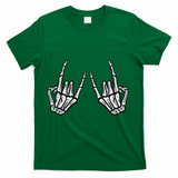 Rocker Hand Sign Rock Skeleton Retro Halloween Women T-Shirt - Green