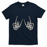 Rocker Hand Sign Rock Skeleton Retro Halloween Women T-Shirt - Navy