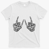 Rocker Hand Sign Rock Skeleton Retro Halloween Women T-Shirt - White
