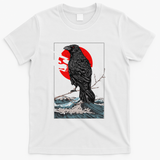 Red Moon Raven Graphic Black Crow T-Shirt - White