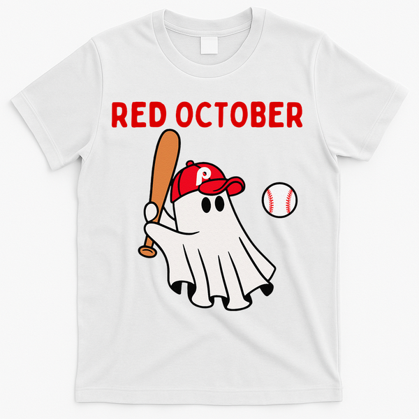Red October Halloween Philadelphia Baseball Ghost T-Shirt - White