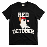 Red October Halloween Ghost Playing Baseball T-Shirt - Black