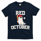 Red October Halloween Ghost Playing Baseball T-Shirt - Navy