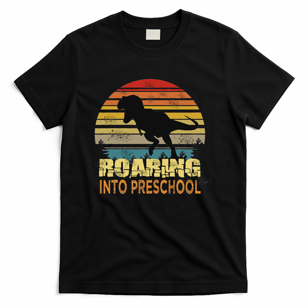 Roaring Preschool Dinosaur Back To School First Day Boys T-Shirt - Black