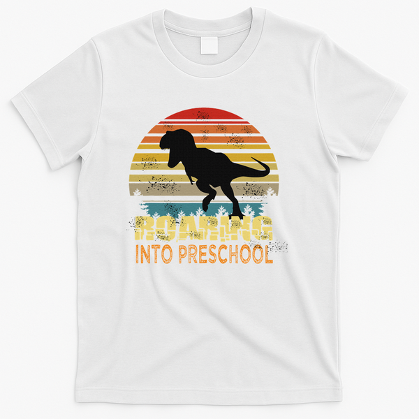 Roaring Preschool Dinosaur Back To School First Day Boys T-Shirt - White