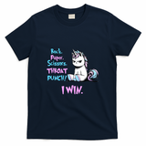 Rock Paper Scissors Throat Punch I Win Unicorn Funny Adult Humor T-Shirt - Navy Blue
