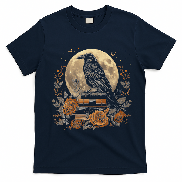 Raven Reading Book Occult Crow T-Shirt - Navy Blue