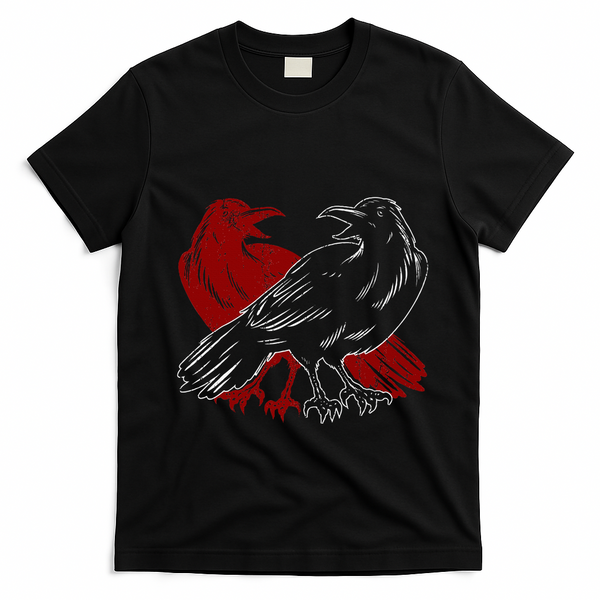 Red Raven Spooky Gothic Animal Forest Bird Black Crow T-Shirt - Black
