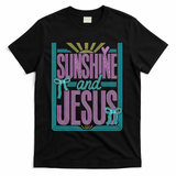 Retro Sunshine And Jesus Faith Striped Summer T-Shirt - Black