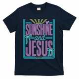 Retro Sunshine And Jesus Faith Striped Summer T-Shirt - Navy