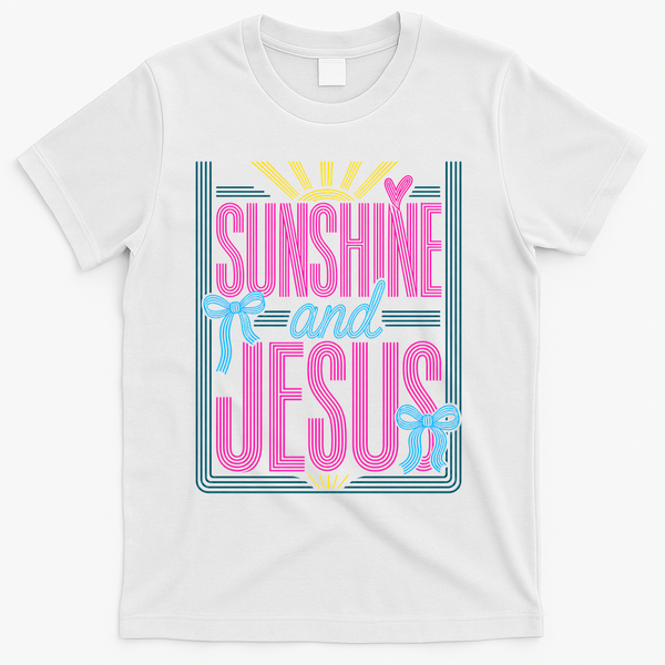 Retro Sunshine And Jesus Faith Striped Summer T-Shirt - White