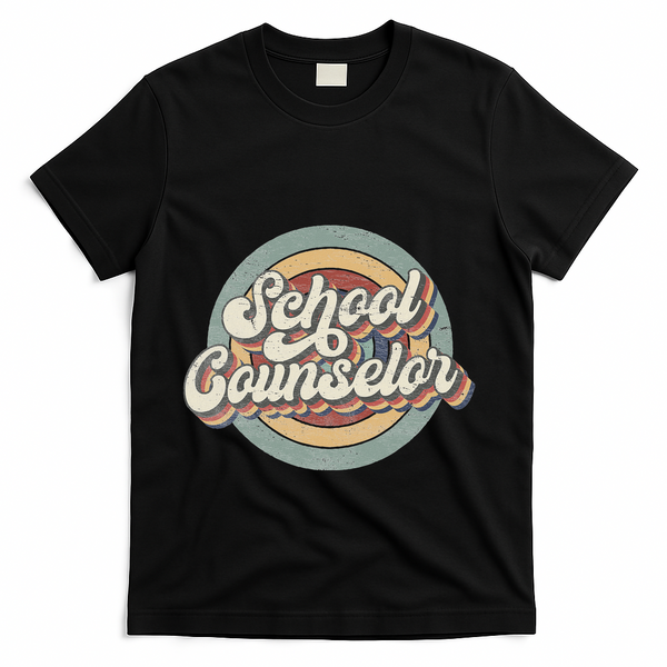 Retro School Counselor Back To School Teacher Squad Crew T-Shirt - Black