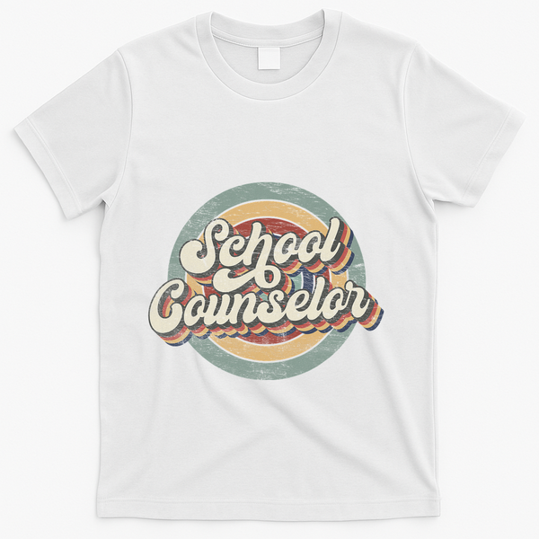 Retro School Counselor Back To School Teacher Squad Crew T-Shirt - White