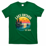 Retro Sunset Great Lakes Lake Ontario EST 1615 T-Shirt - Irish Green
