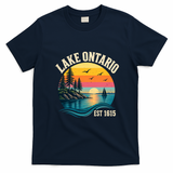 Retro Sunset Great Lakes Lake Ontario EST 1615 T-Shirt - Navy Blue