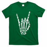 Rock Skeleton Hand Rock N Roll Metal Distressed Halloween T-Shirt - Green