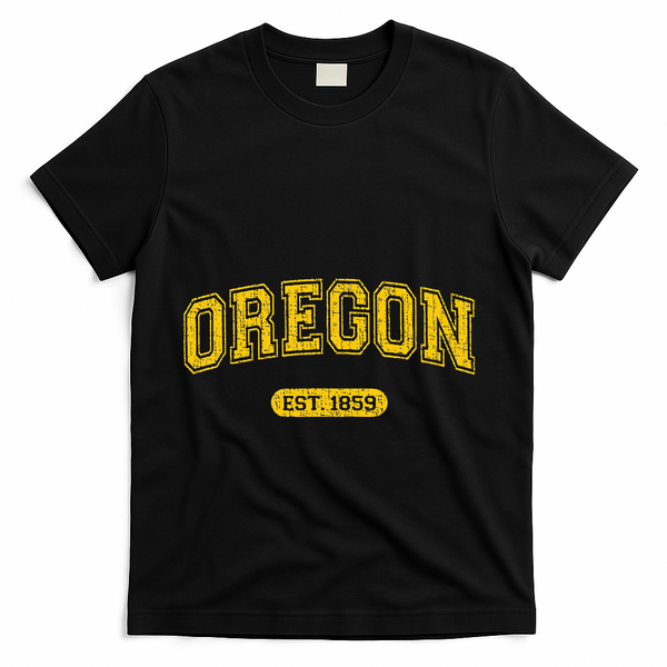 Retro Schoolstyle Oregon 1859 Distressed T-Shirt - Black