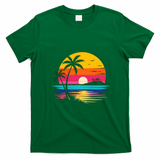 Retro Tropical Sunset Vibe Graphic Summer Beach Gift T-Shirt - Irish Green