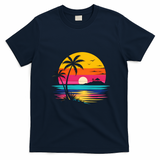 Retro Tropical Sunset Vibe Graphic Summer Beach Gift T-Shirt - Navy Blue