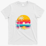 Retro Tropical Sunset Vibe Graphic Summer Beach Gift T-Shirt - White