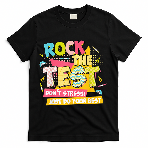 Rock The Test Day Motivational Retro Teachers Testing Day T-Shirt - Black