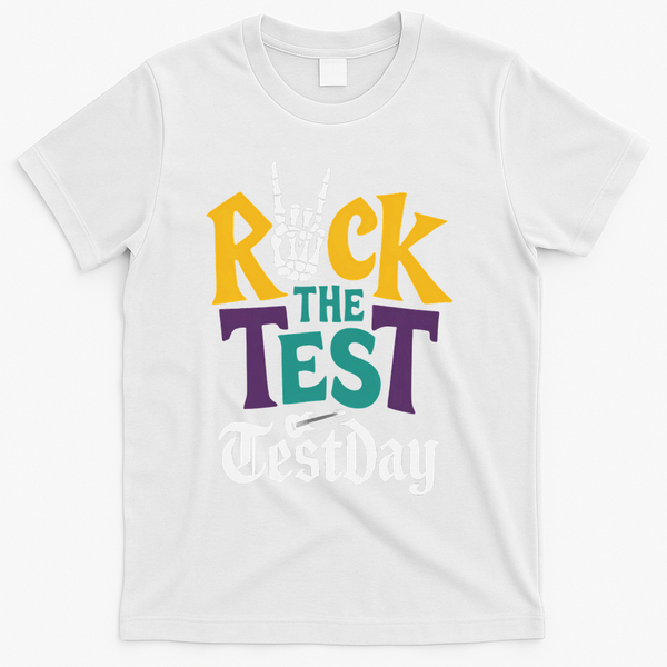 Rock The Test Testing Day Hand Skeleton Teacher Student T-Shirt - White