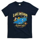 Retro Vintage Lake Ontario The Great Lakes Canada T-Shirt - Navy Blue