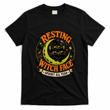 Resting Witch Face Black Cat Moon Halloween Art T-Shirt - Black
