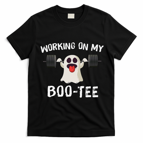 Retro Working On My Booty Cute Funny Boujee Ghost Halloween T-Shirt - Black