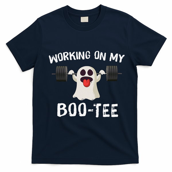 Retro Working On My Booty Cute Funny Boujee Ghost Halloween T-Shirt - Navy Blue