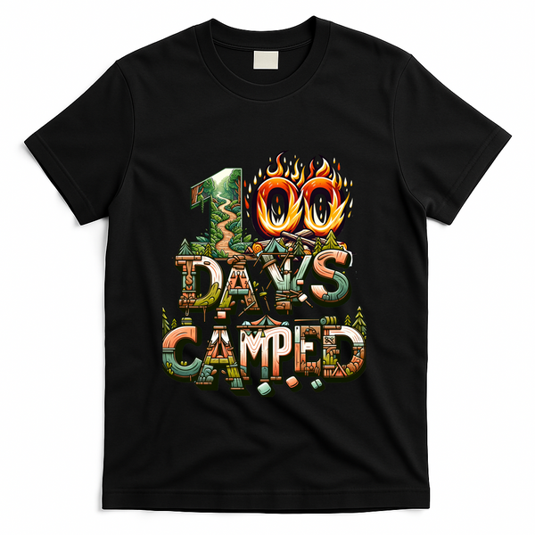 School 100 Days Camped Forest And Camp Fires Back To School Gift T-Shirt - Black