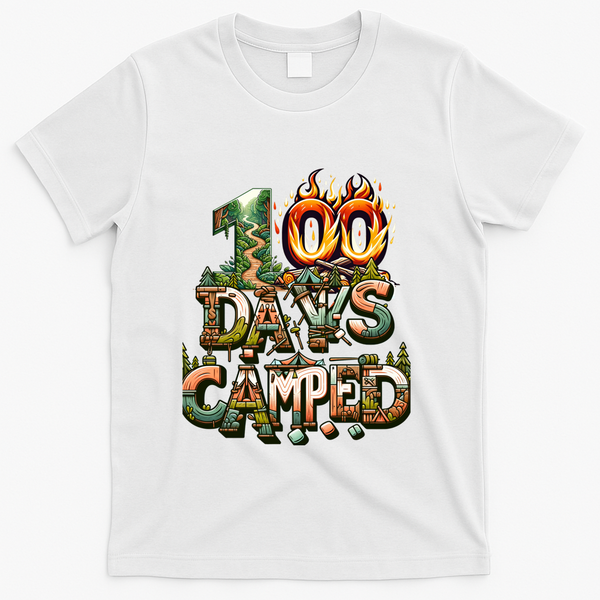 School 100 Days Camped Forest And Camp Fires Back To School Gift T-Shirt - White