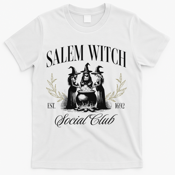 Salem 1692 Social Club Witch Halloween Witchy Women T-Shirt - White