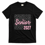 Senior 2027 Pink Bows Class Spirit Celebration T-Shirt - Black