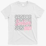 Senior 2027 Pink Bows Class Spirit Celebration T-Shirt - White