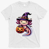 Sea Animal Lovers Axolotl Witch Hat Celebrating Halloween T-Shirt - White