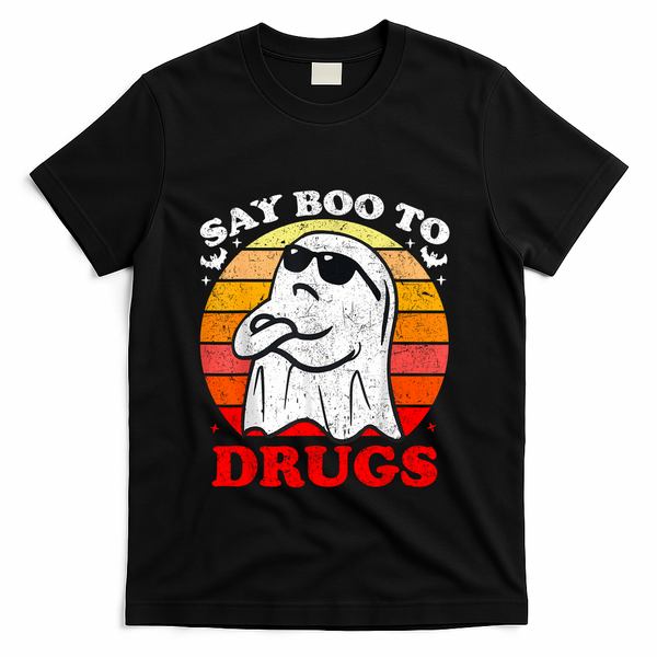 Say Boo To Drugs Funny Halloween Red Ribbon Week Awareness T-Shirt - Black