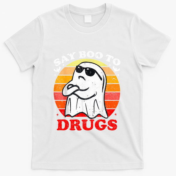 Say Boo To Drugs Funny Halloween Red Ribbon Week Awareness T-Shirt - White