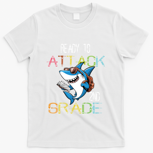 Shark Back To School 2nd Grade Ready To Attack T-Shirt - White