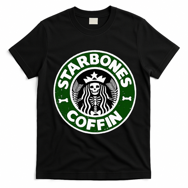 Starbones Coffin Funny Horror Coffee T-Shirt - Black