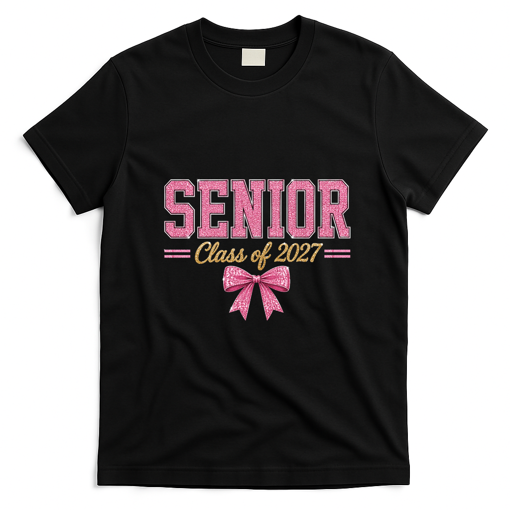 Senior Class Of 2027 Cute Bow Graduation T-Shirt - Black