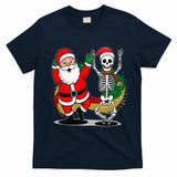 Santa Claus & Skeleton Christmas T-Shirt - Navy Blue