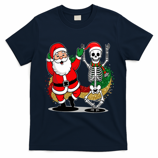 Santa Claus & Skeleton Christmas T-Shirt - Navy Blue